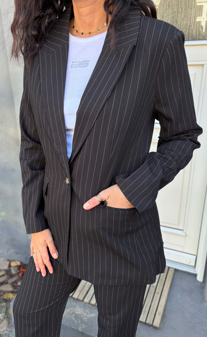 Say INA Copenhagen Blazer - Liva - Black Pinstripe